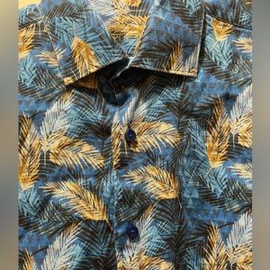 Bertigo Palm Fronds Short Sleeve Button Down Shirt, Men’s Medium Tropical Beach